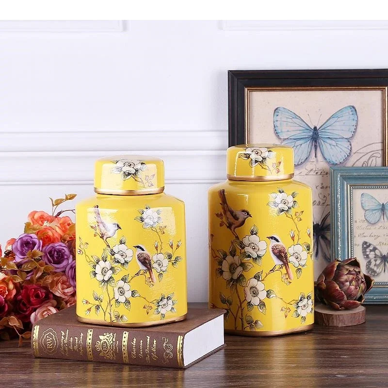 American Country Ceramic Vase Floral Decoration Home Living Room Dining Table Candy Dried Fruit Storage Jar