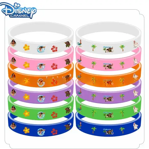 Hot Sales 12pcs Disney Kawaii  Moana Movie Bracelet Silicone Wristband Encanto Princess Print Jewelry Party Kids Toy Gift