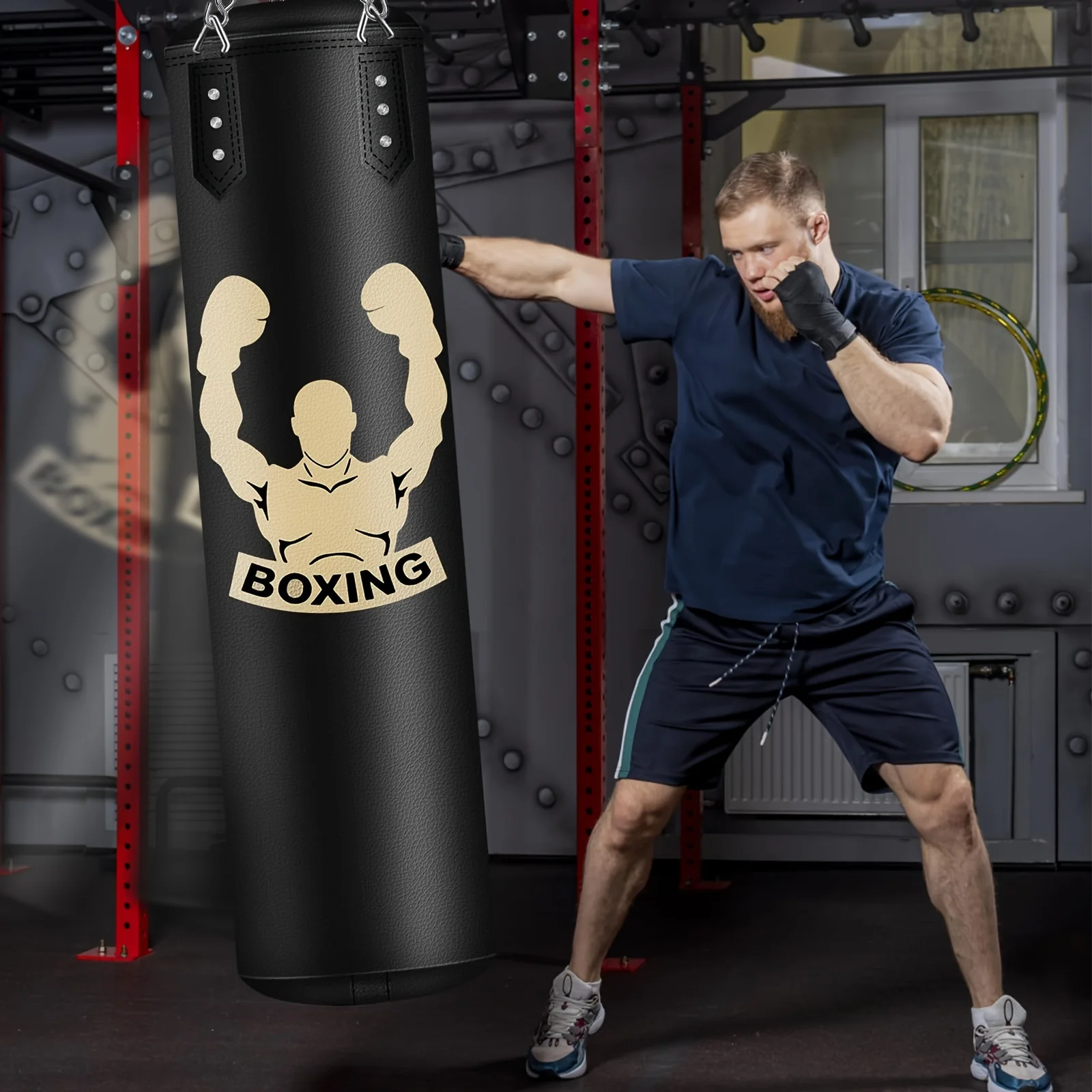 

Hanging Punching Bag for Adults, 4ft PU Heavy Bag Boxing Training Equipment with 12oz Gloves, Reflection Ball, Wristband, Kicking Bag Boxing Set for Training Karate Kickboxing Home Gym(Unfilled)