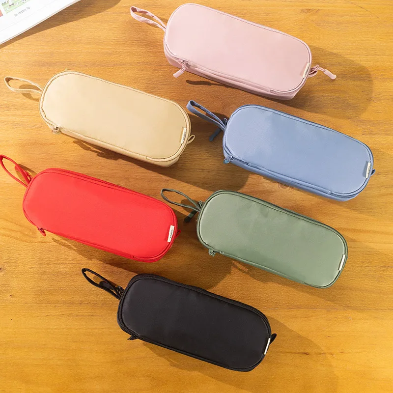 Portable Pencil Case Solid Color Multilayer Student Pen Bag Junior Students Stationery Prize Large Capacity Pencil Bag