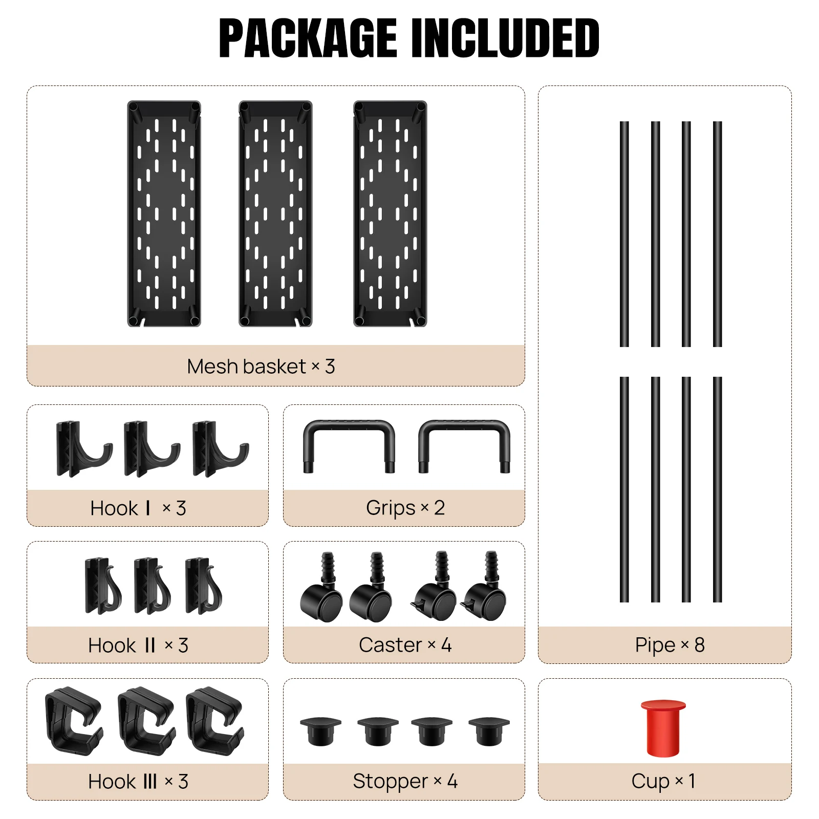 360 °   عربة تخزين متنقلة بعجلات دوارة، إطار فولاذي من 3 طبقات مع خطافات للمساحات الضيقة وغرفة نوم المطبخ والحمام