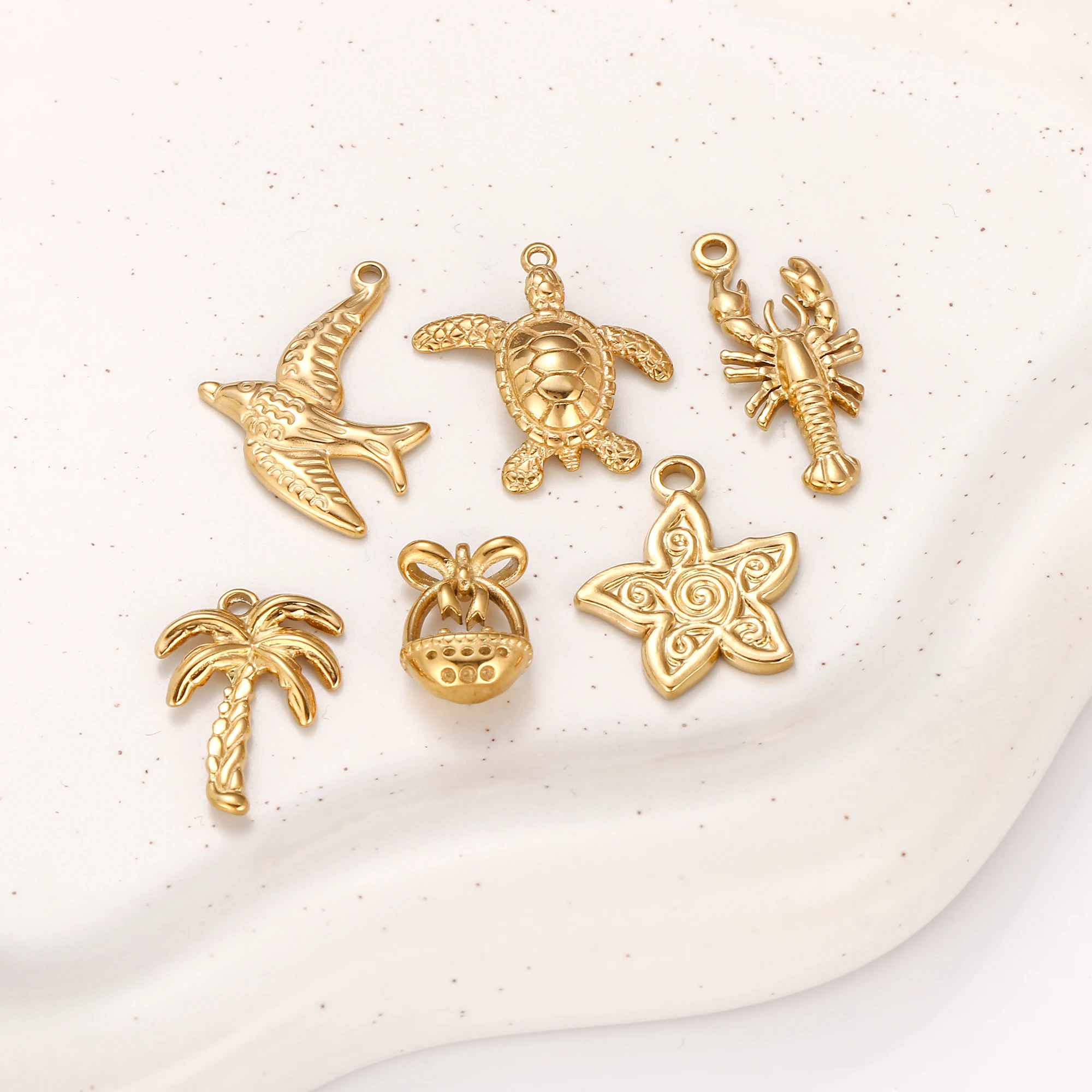 3Pcs Turtle/Sailboat/Coconut Tree Ocean Charm Stainless Steel Sea Marine Life Pendant DIY Necklace Bracelet Craft Jewelry Making view 6