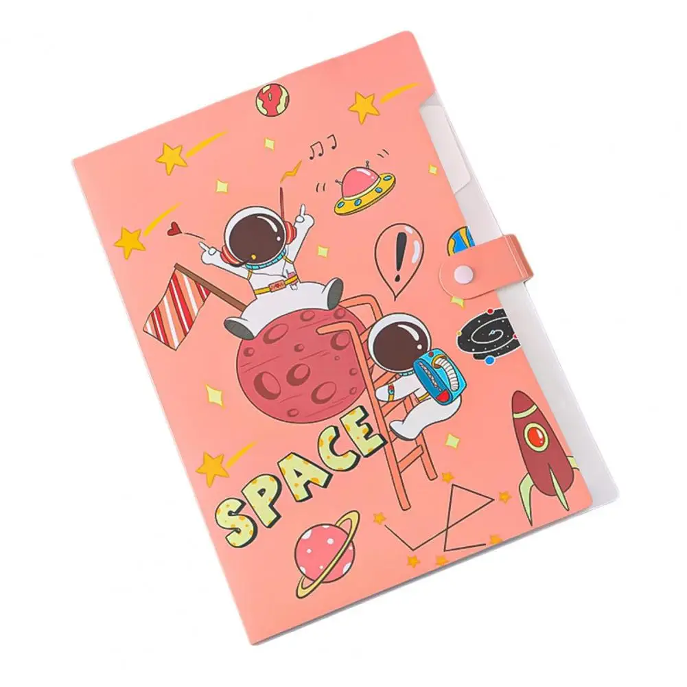 File Folder Cartoon Astronaut Waterproof Snap 6-Grid Student A4 Paper Sorting Storage Folder Stationery Supply