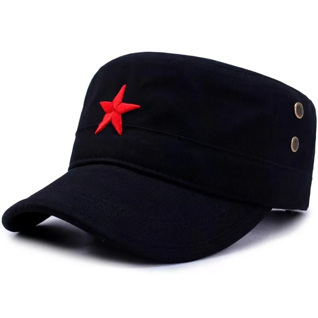 Vintage Military Cap Vintage Embroidered Red Star Cap Cotton Baseball Cap Flat Top Sun Hat For Traveling Outdoor Activities