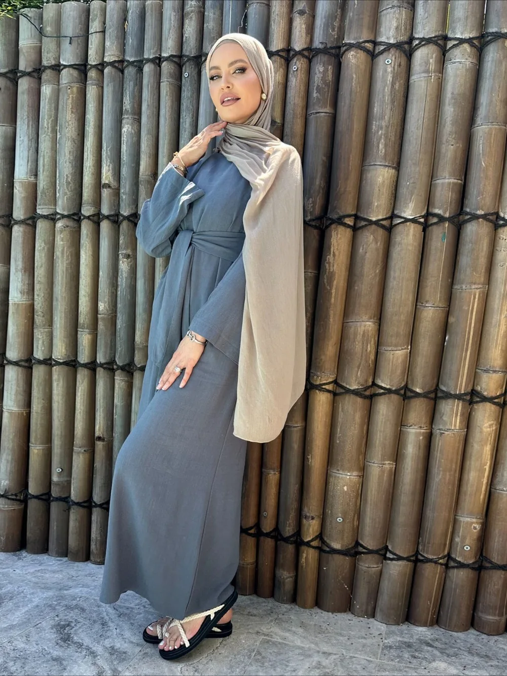 Gaun Abaya Muslim motif bunga musim semi Lebaran dengan syal wanita berlian Dubai Arab Turki Maroko Kaftan jubah gaun Islami Vestidos