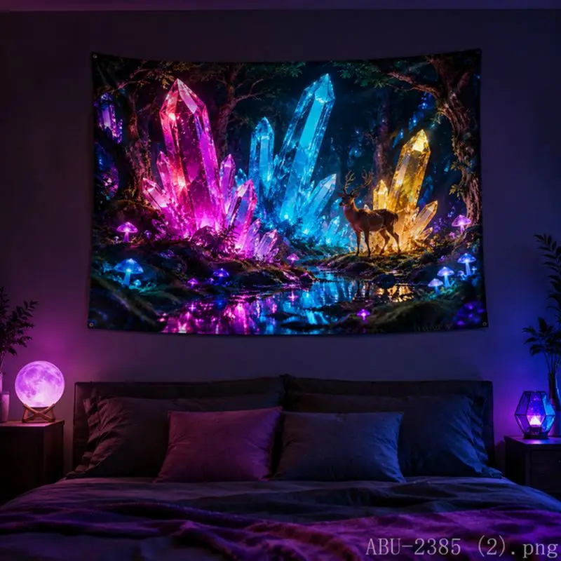 VIKAMA Neon Illusion Quantum Lotus Nebula Tapestry Tea Room Quiet Atmosphere Living Room Background Wall Room Decoration