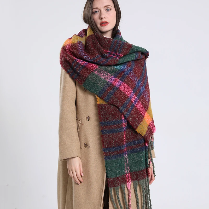 2023 Classic Winter Warm Women Plaid Blanket Scarf Thick Cashmere Pashmina Scarves Shawls Wraps Long Tassel Bufanda Mujer