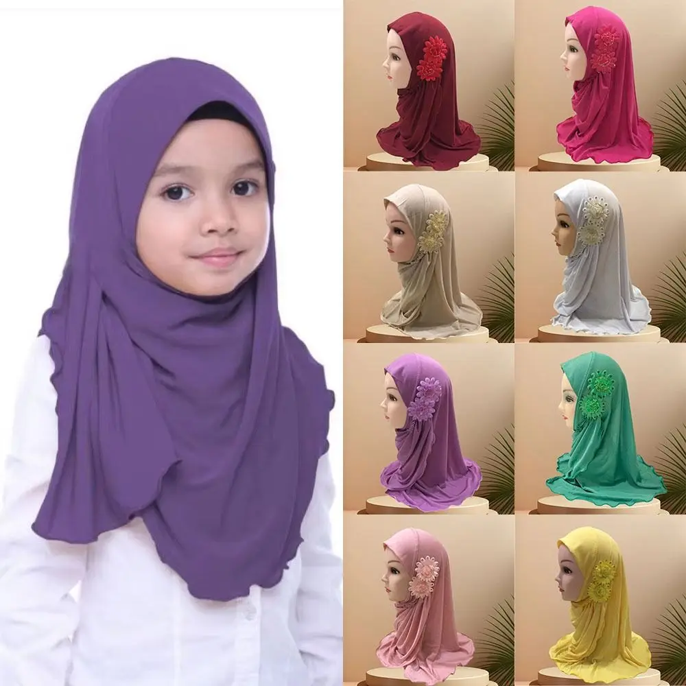 

Детские хиджабы с однотонными цветами, эластичные 50 см, мусульманский хиджаб для девочек, молитвенная шляпа, тюрбан, повязка на голову, исламский шарф, шали, Дубай, арабский