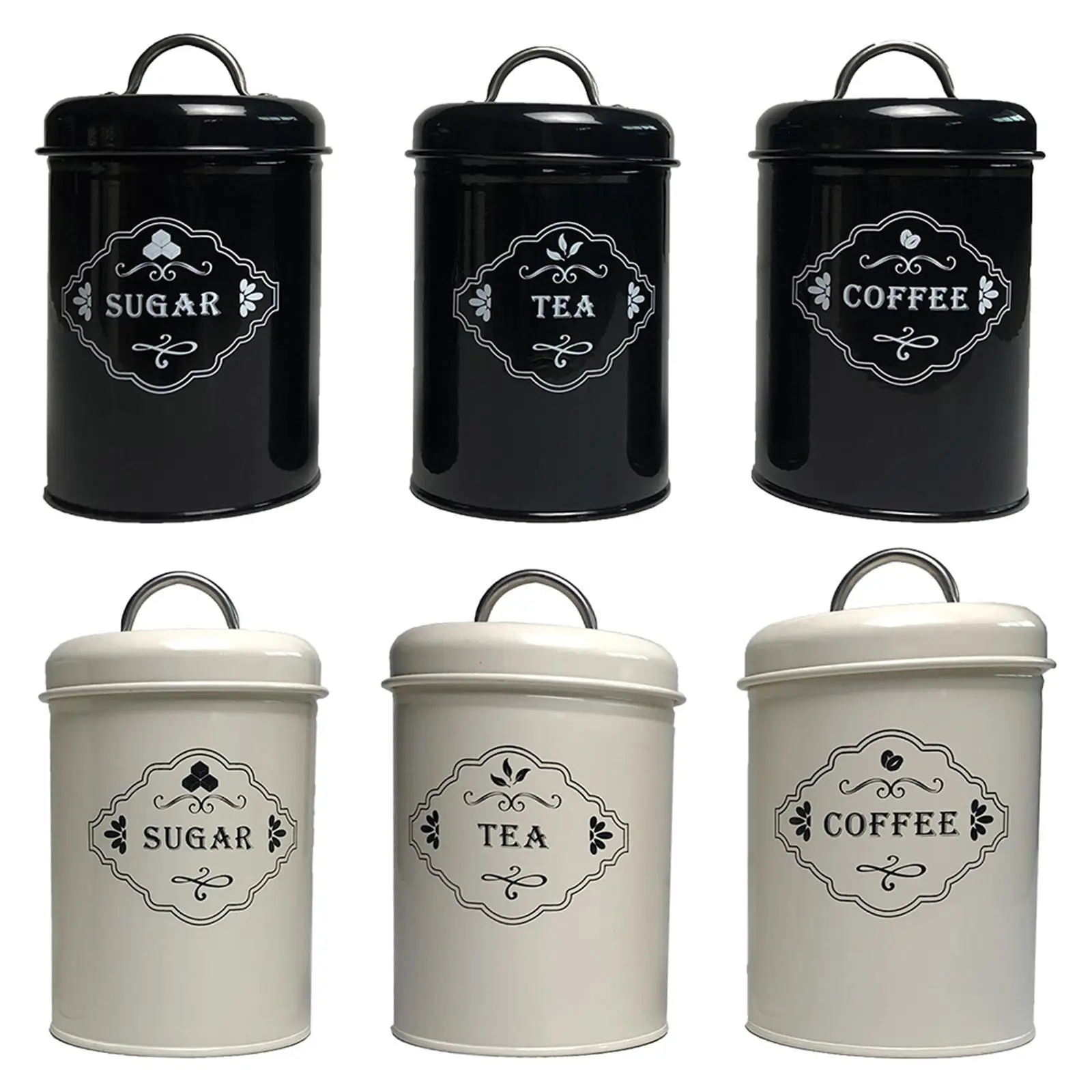 

3x Kitchen Seal Jar Storage Tank Cover Kitchen Desktop Storage Bottle Case Home Coffee Sugar Tea Container