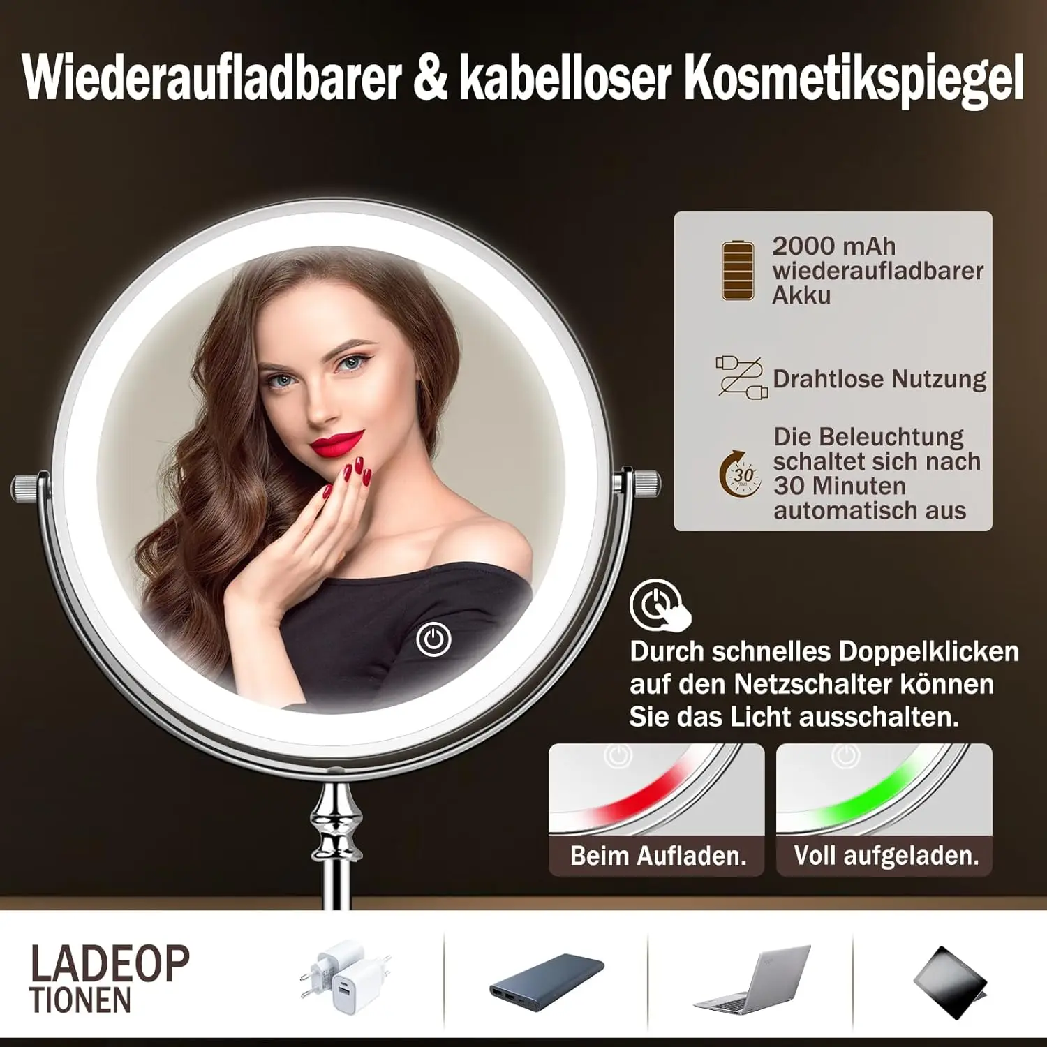 LED الغرور ضوء قابلة للشحن ملء الضوء لخزانة غرفة نوم سطح المكتب ماكياج ملء الضوء أضواء مرآة داخلية مزدوجة الجوانب