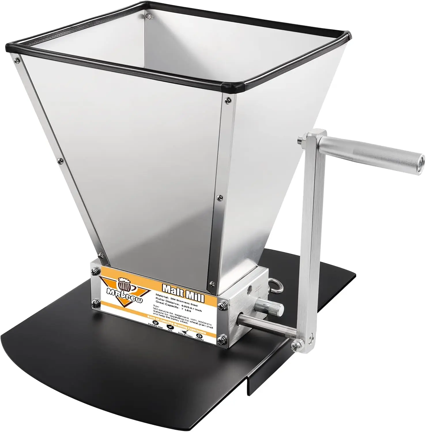 

Metal Base Malt Crusher, Homebrew Stainless Steel Adjustable 2 Bearing Roller Low Speed with Manual Crank Handle