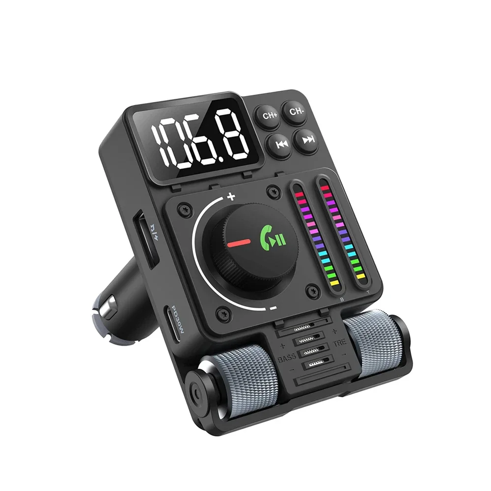 Transmisor FM de carga rápida para coche, cargador Dual PD de 30W, USB de carga rápida, Bluetooth 5,3, reproductor de música MP3, Kit de manos libres inalámbrico