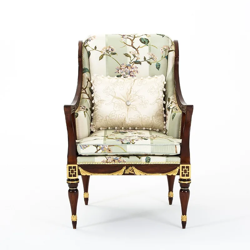 

Solid wood carved leisure chair sofa chair villa sofa chair carved peach blossom