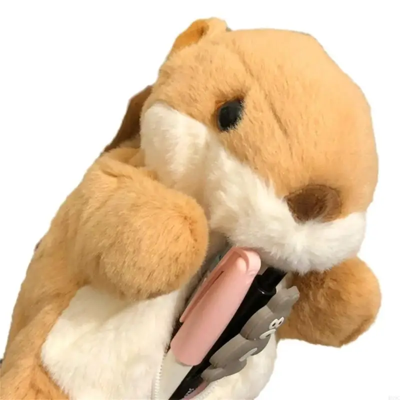 W89C豪華なリスの形状ペンケース漫画動物形状鉛筆ケース面白いペンポーチ学生ガールの女性のためのメイクアップバッグ