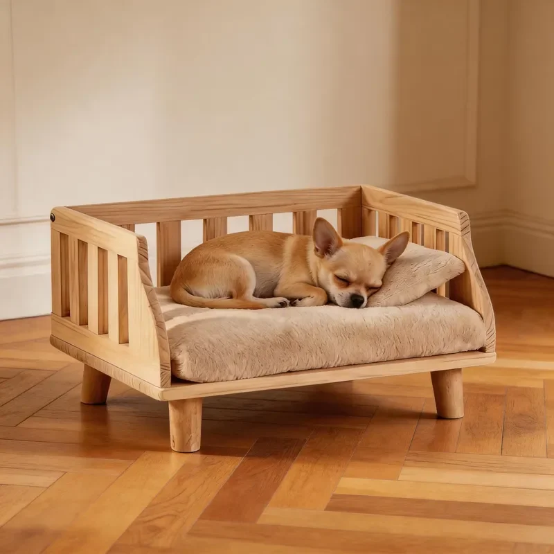 Solid Wood Plush Dog Bed Kennel Moisture Proof Warm All Season Universal Suitable for Small Medium Sized Dogs