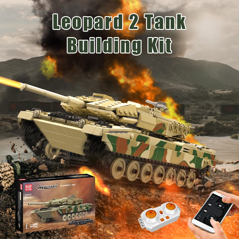 Mould King 20020 Remote Control Germany Leopard 2 Main Battle Tank Technical Car Building Blocks Toys for Kids Christmas Gift