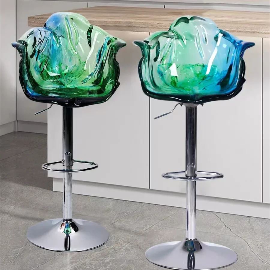 

-Nordic Light Luxury Rotating Petal Resin bar Chair Creative Net Celebrity Lifting Crystal Epoxy Resin Single Chair