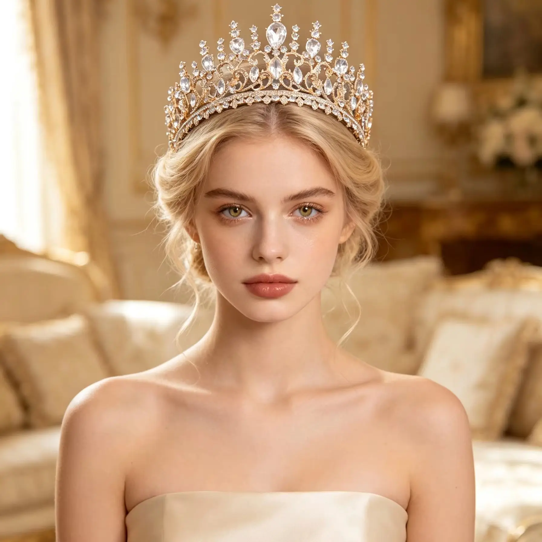 Vintage Elegant Heavy Crystal Crown Light Bohemian Indoor Wedding Bridal Headpiece Accessories
