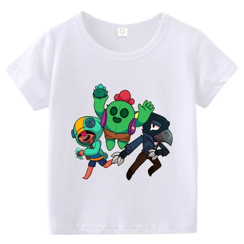 Детская футболка Brawl Stars Stars Leon Spike Crow для мальчиков и девочек, футболки с короткими рукавами, летние детские футболки в стиле аниме, детская одежда с героями мультфильмов