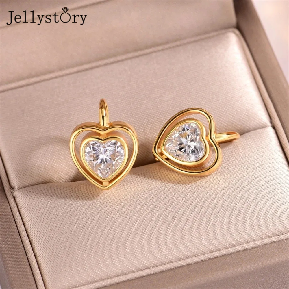 

JellyStory Minimalist Heart Earrings Daily Jewelry S925 Silver Moissanite Pendant Light Luxury Valentines Day Gift for Women