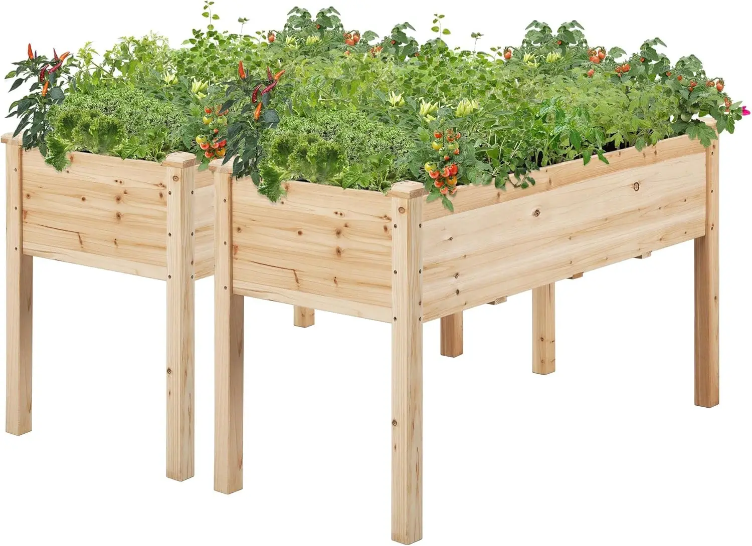 

48x24x30in Wood Raised Garden Bed Planter Box with Legs 2 Pack for Plants