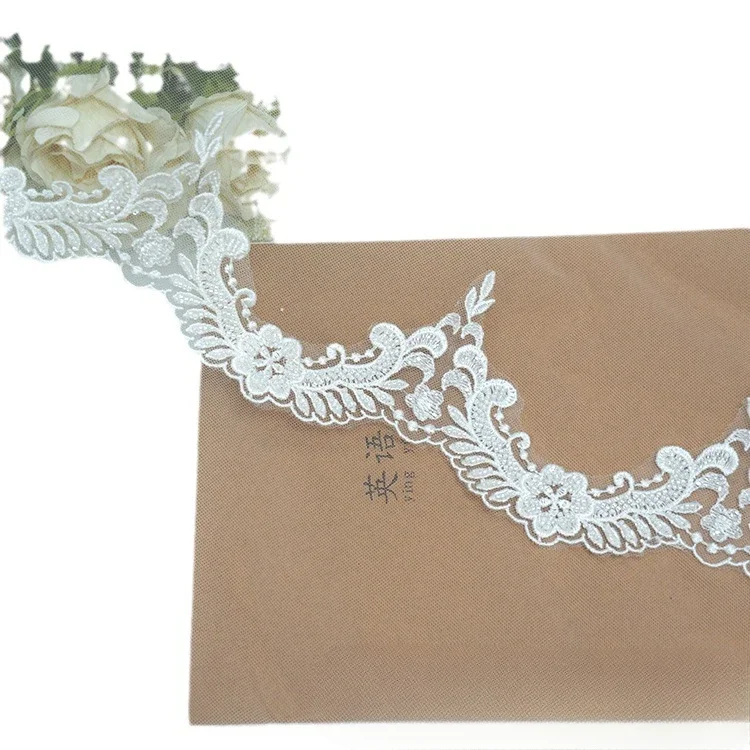 5 yardas. Nuevo tocado ondulado con cuentas de lujo de alta calidad, dobladillo para vestido de novia hecho a mano, cuello, accesorios de encaje, Beige, en stock