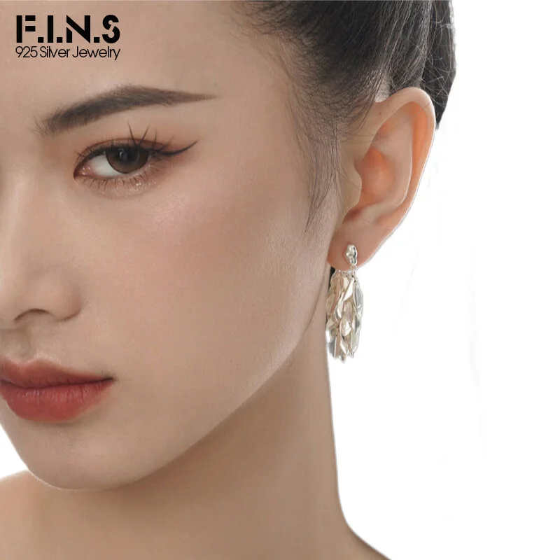 F.I.N.S Original Grass Skirt Series Swaying S925 Sterling Silver Leaves Earrings Ethnic Hanging Drop Pendientes Ear Fine Jewelry