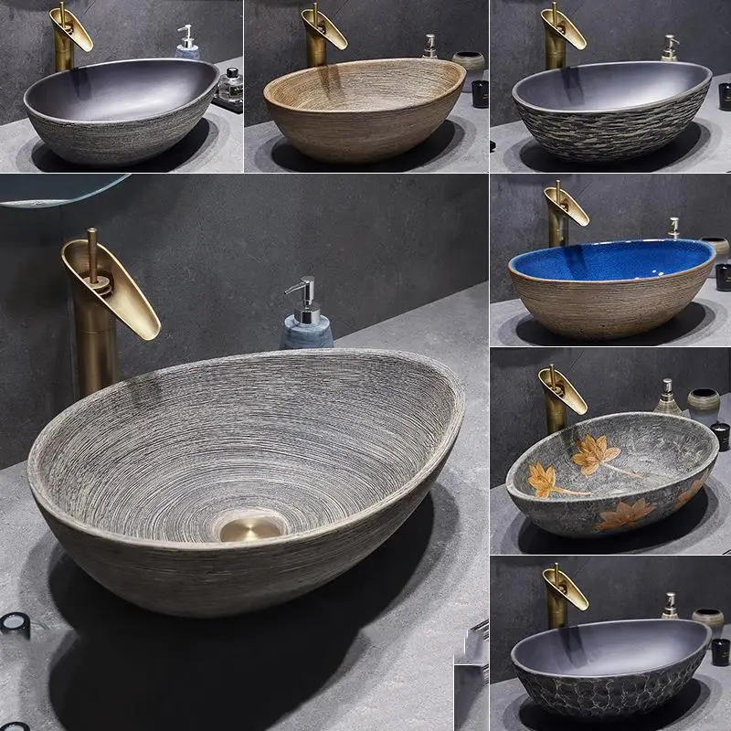 Countertop Basin Splash-proof Washbasin Single Basin Ceramic Art Retro Washbasin Home Bathroom Washbasin Basin