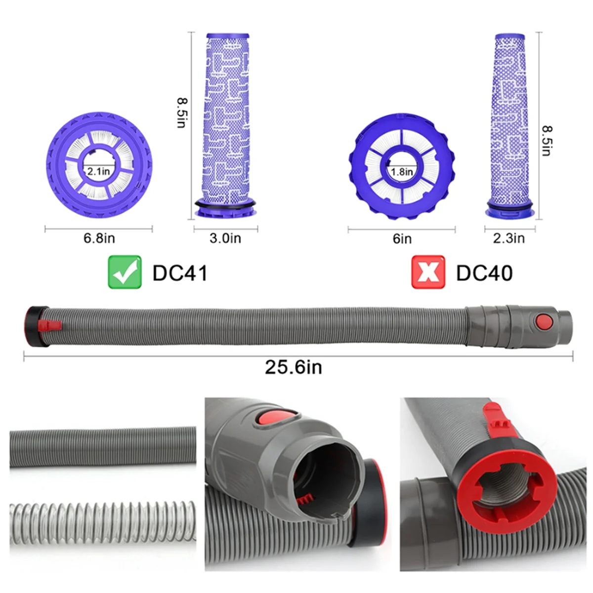 For Dyson DC41, DC65 & UP13 UP20 Animal Series Vacuum Cleaner Filters+Hose Replaces Part 920769-01 & 920640-01