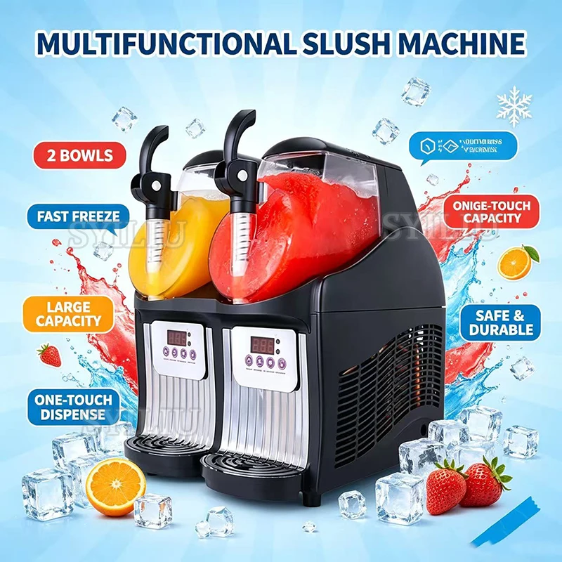 Commercial Snow Melt Machine Double Cylinder Stainless Steel Milk Tea Shop Frozen Food Factory Slush Smoothie Equipment