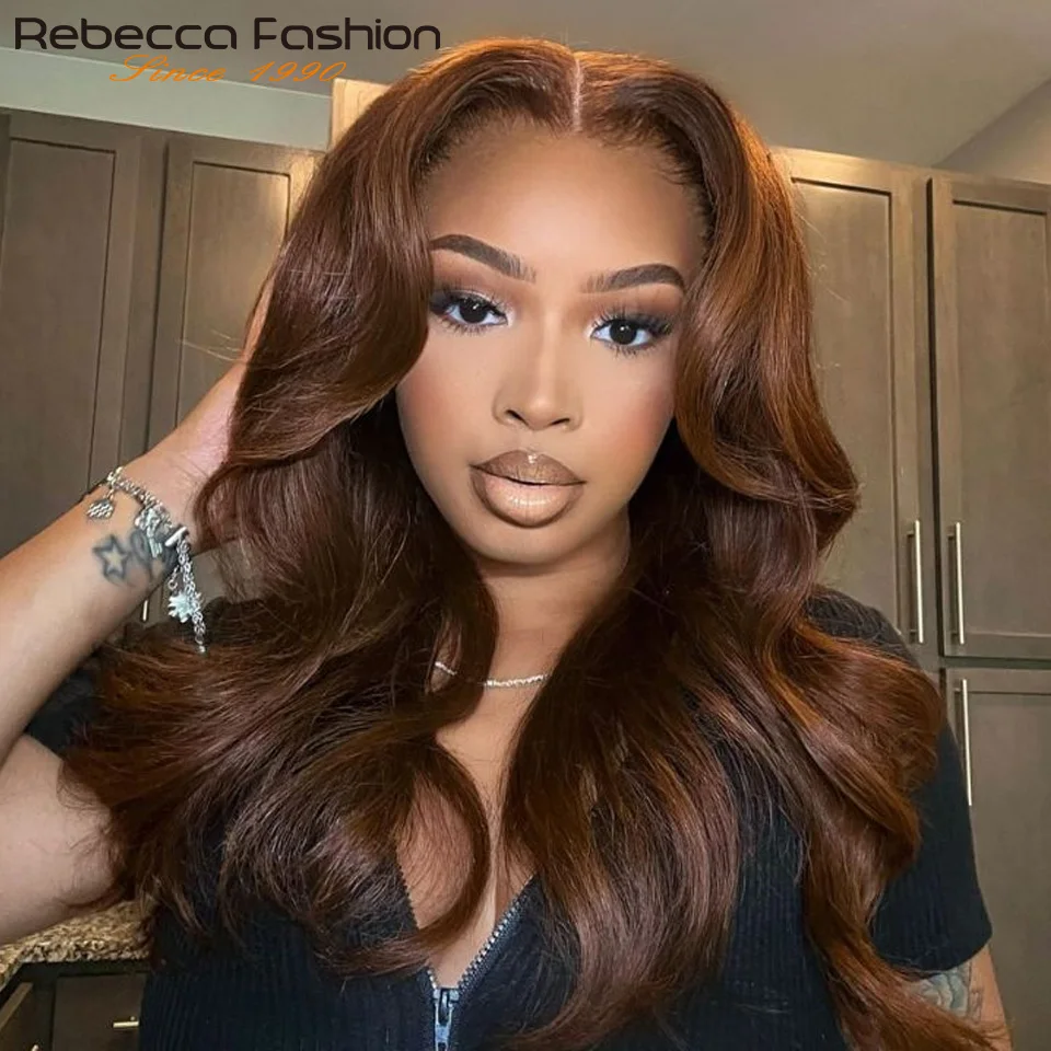 Chocolate Brown #4 Color Body Wave T Part Lace Ready Go Glueless Transparent Wig Reddish Brown Color Middle Part Lace Pre Pluck