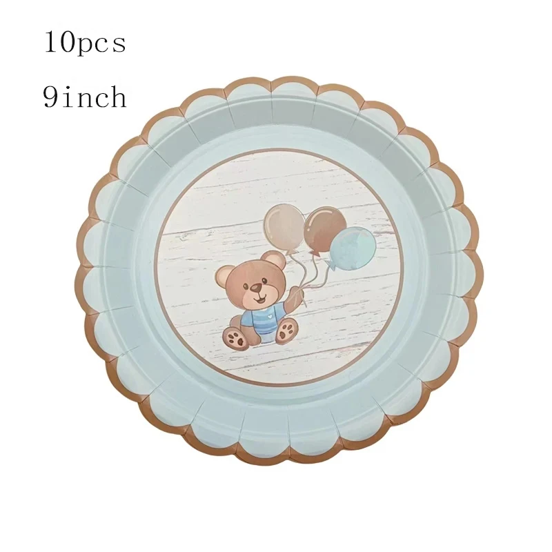 Cute Little Bear Disposable Tableware Paper Plate Paper Cup Napkin Paper Straw Baby Shower Happy Birthday Picnic Party Decor