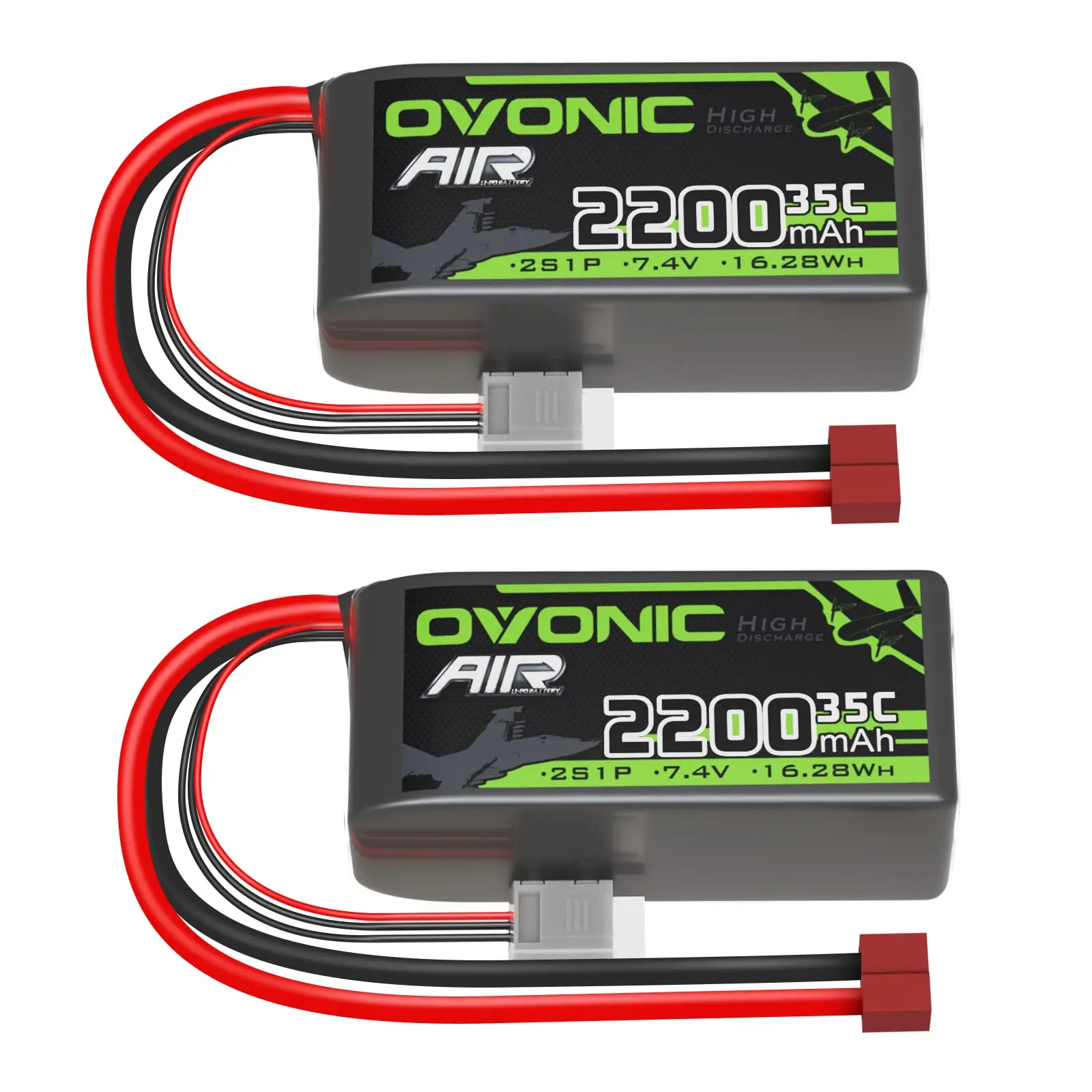 OVONIC 2S Lipo Battery 35C (Burst 70C) 2200mAh 7.4V Lipo Battery with Dean-Style T Connector for RC Airplane Helicopter Quadcopt