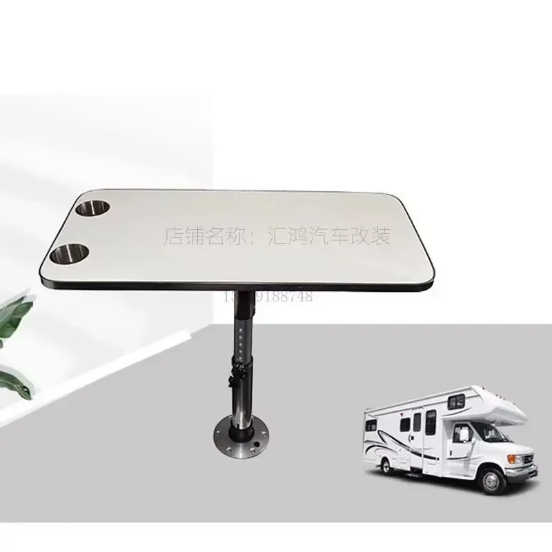 RV lift table board with cup holder, metal steel strip edging, 800 * 400 detachable solid wood multi-layer table board
