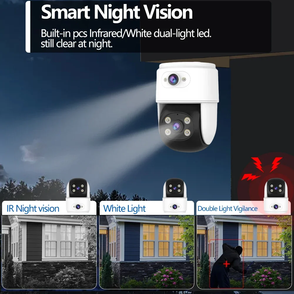 Câmera de Segurança Doméstica Inteligente Sem Fio, Monitor de Bebê, Auto Rastreamento, Visão Noturna Colorida, Chamadas de Vídeo 2 Vias, PTZ, IP, HD, WiFi, 4MP, 8MP