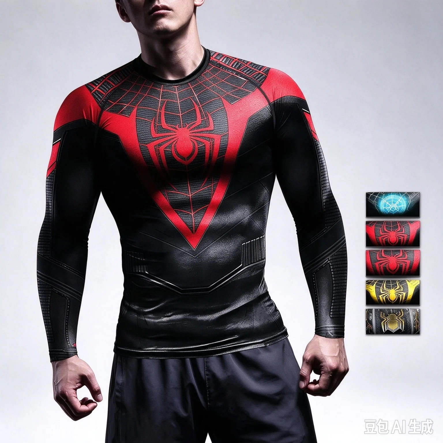 26/27 Cos Spider Graphic Compression Long Sleeve T Shirt Men Sports Fitness Quick Dry Workout Top Streetwear Tee