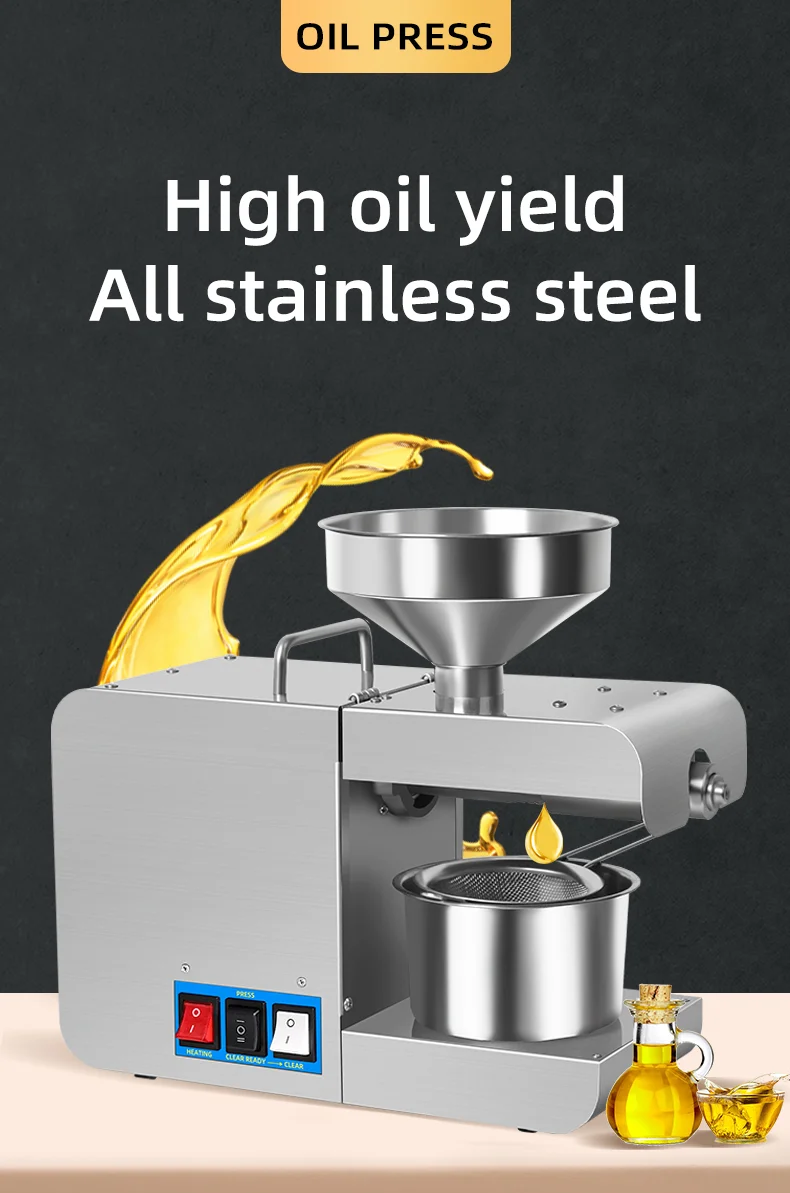Household Stainless Steel Machine Cold Hot Press Sesame Peanut Soybean Rapeseed Fully Automatic Processing Oil Press