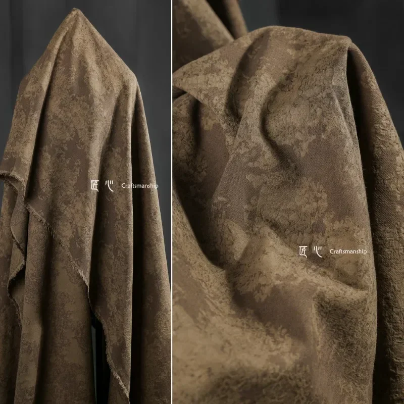 Brown Dark Flower Scar Stir Fried Cotton Hemp Fabric Windbreaker Coat Skirt Texture Clothing Fabric