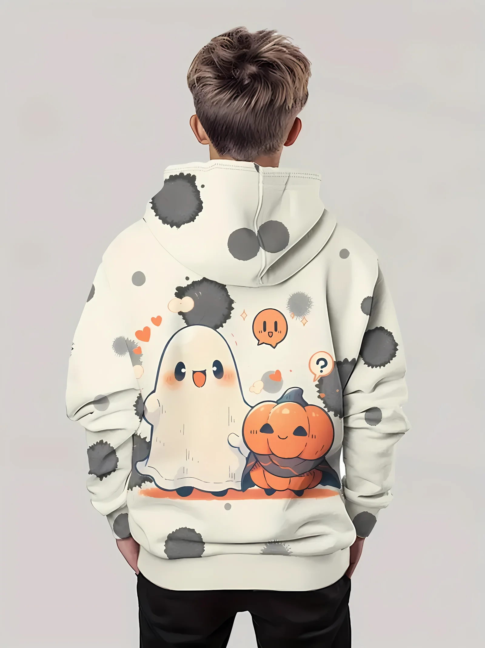 2025 خريف جديد للأطفال هوديي لينة ثلاثية الأبعاد هالوين لطيف شبح طباعة في الهواء الطلق العصرية للأطفال طويلة الأكمام هوديي #2