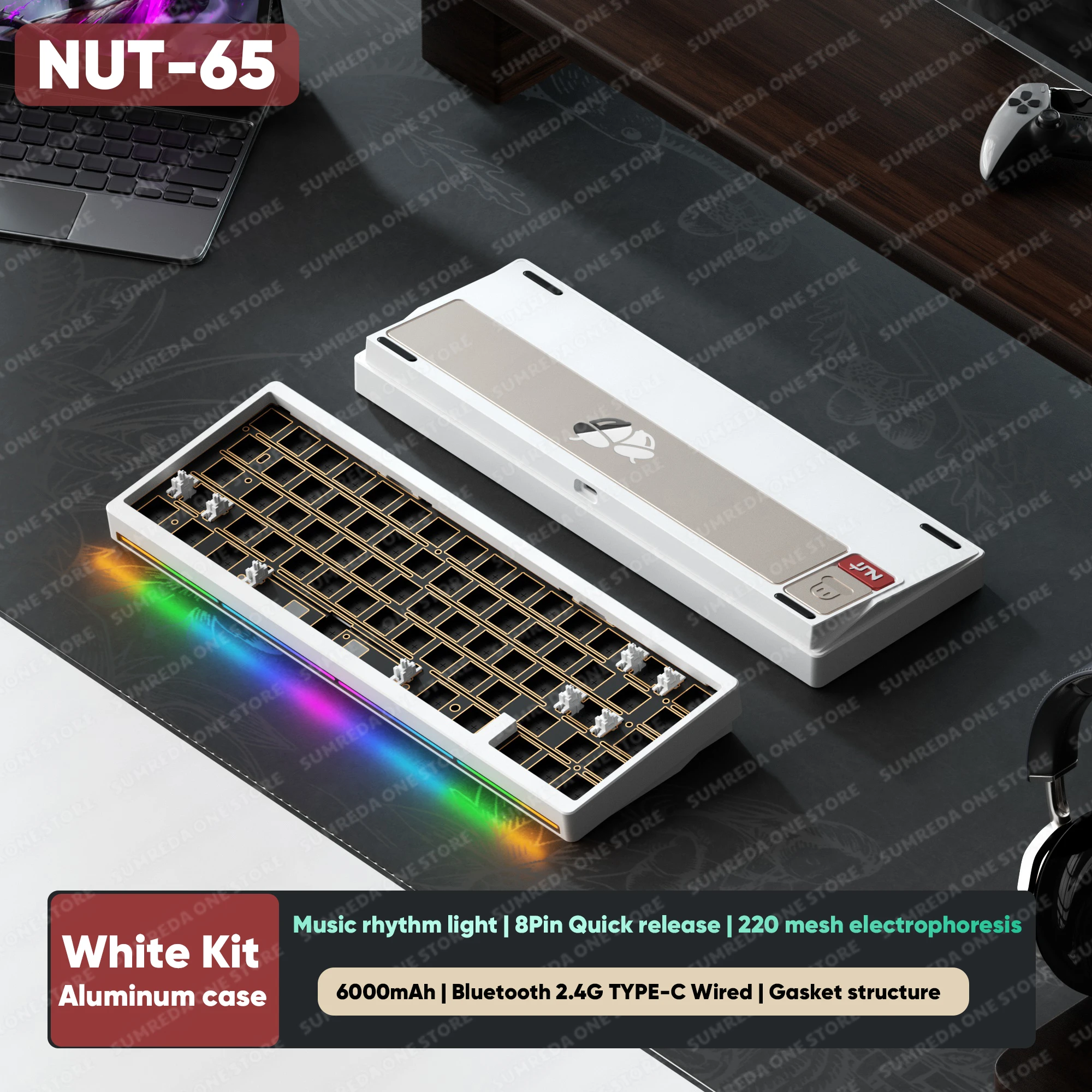 

WEIKAV Lucky65 V2 NUT65 Mini Custom Wireless Aluminum Mechanical Keyboard Kit RGB Bluetooth Wired Quick Disassembling QMK/VIA