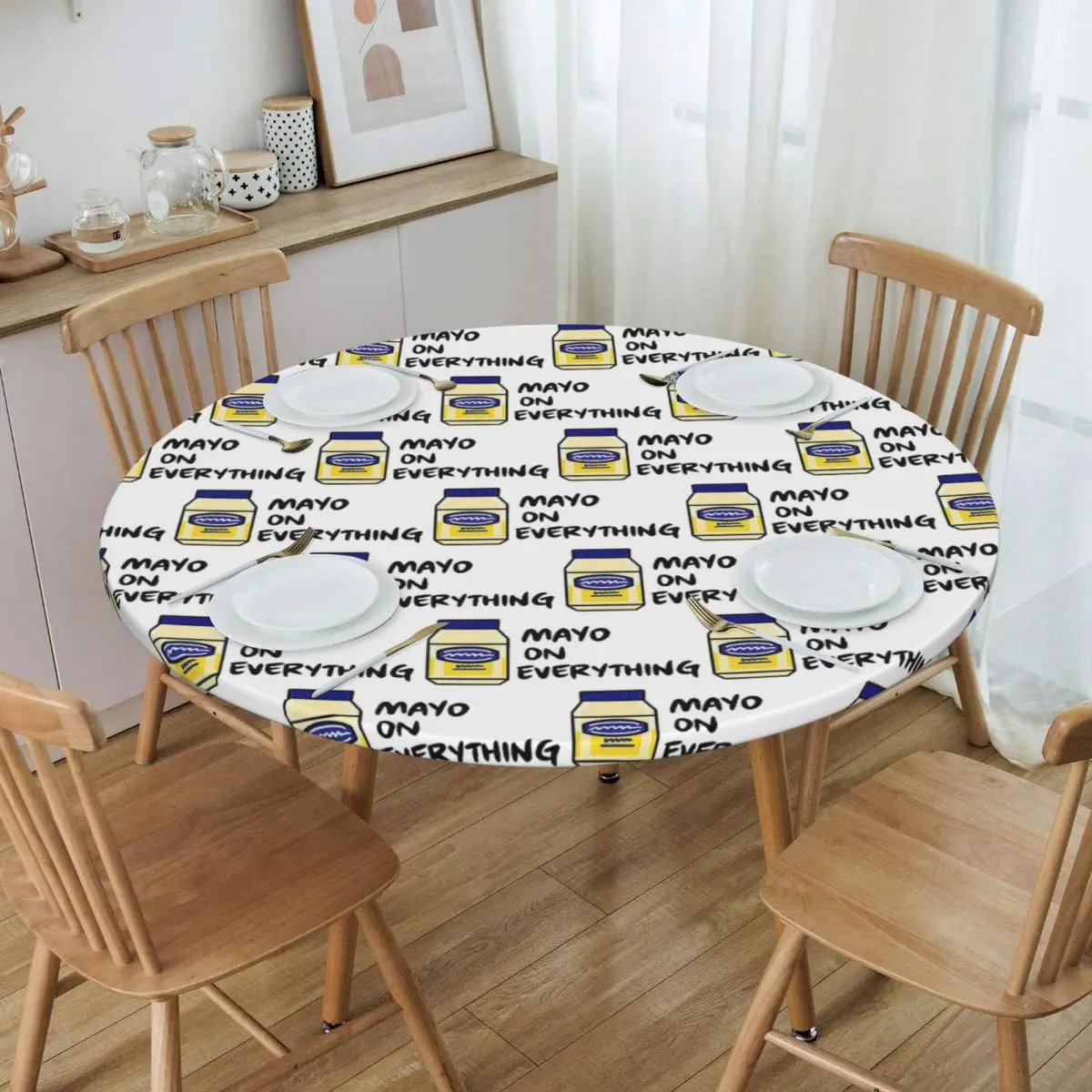 Mayo (Mayonnaise) On Everything Waterproof Round Tablecloth Oilproof Table Cloth for Kitchen Events Dining Table Cover
