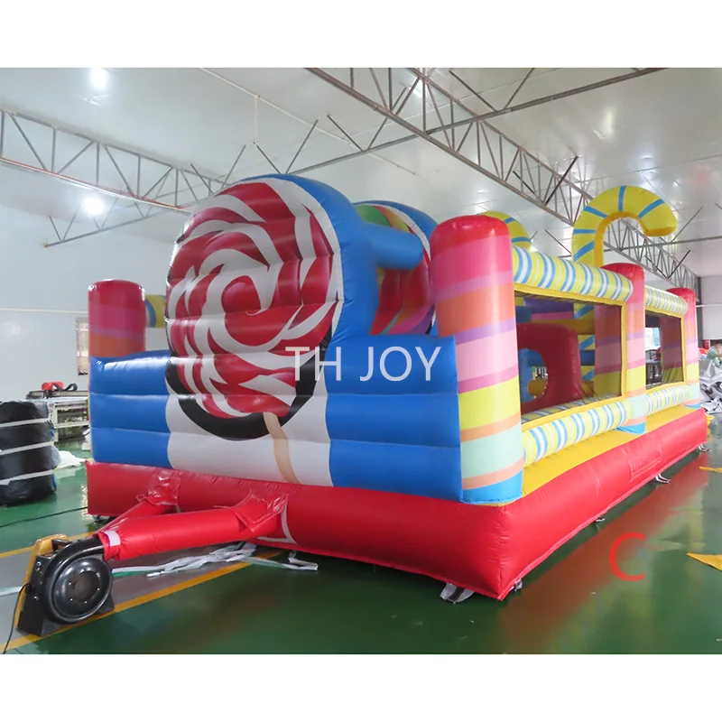 free shipment, 6x4x4m candy Inflatable Bouncy Jumping Castle with obstacle toys combo for sale