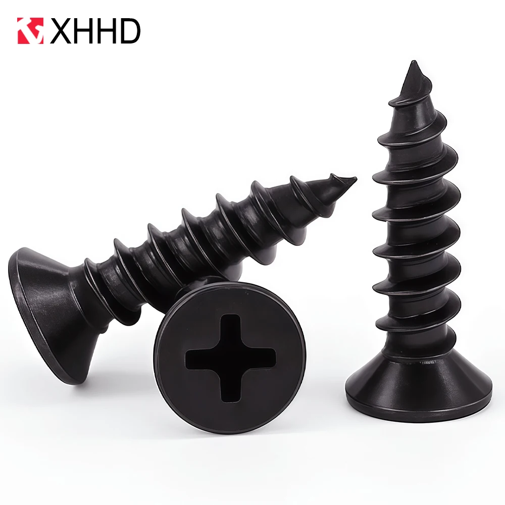 20-300pcs Black Carbon Steel Self-Tapping Screws Cross Phillips Flat Countersunk Head Self Tapping Locking Screw And Wood Screws