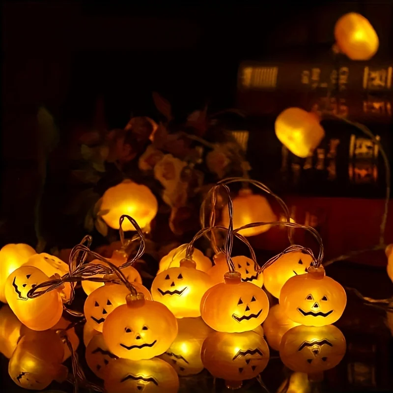 Luz ambiental de Halloween, cadena de luces de calabaza alimentadas por batería, 10/20 lámparas LED 3D, decoraciones para festivales de salas de fiestas al aire libre y interiores