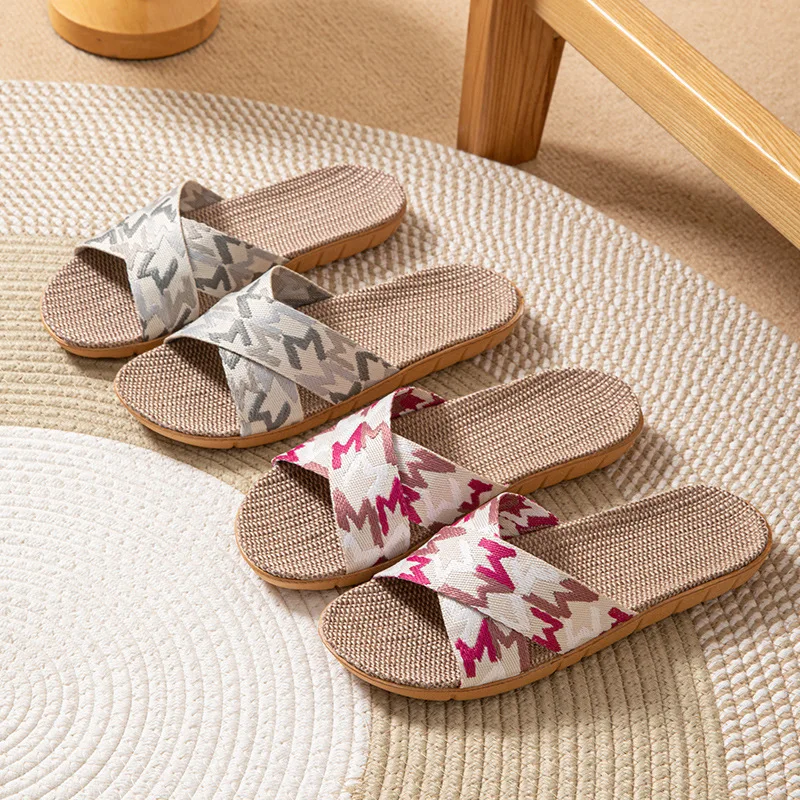 Linen Women's Slippers Home Flats Summer Casual Designer Woman Shoes Elegant Hemp Indoor Slides Couple Soft Non-Slip Lightweight