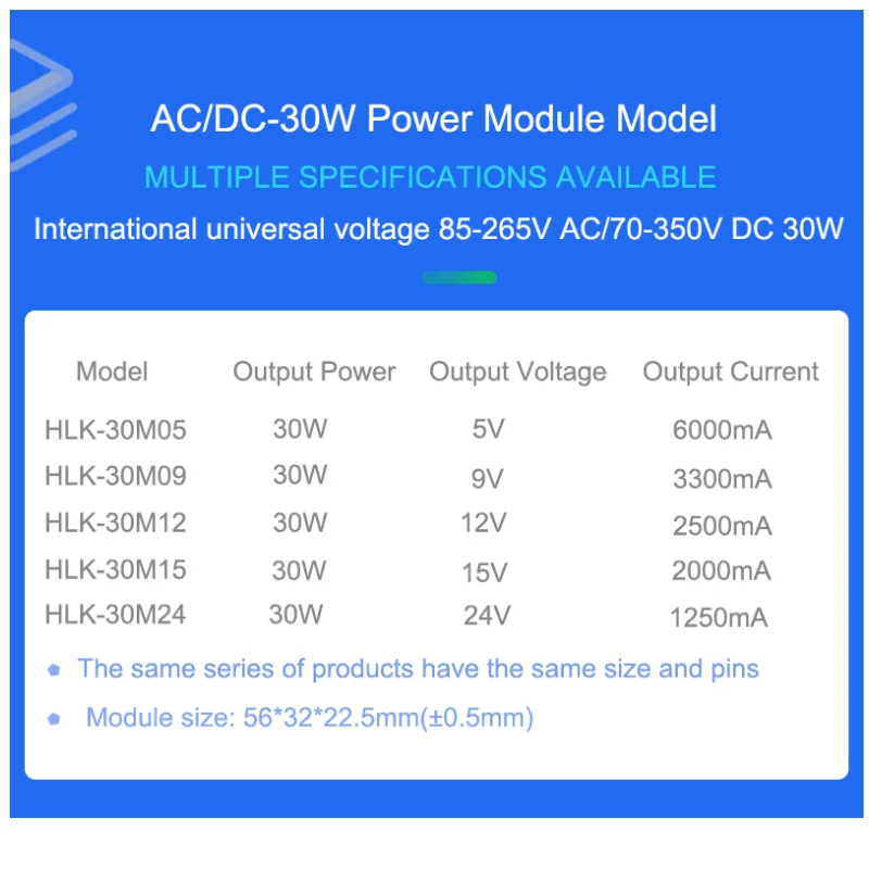 Hi-Link HLK-30M12 30M09 30M15 30M24 Universal 110V 220v AC-DC 220V to 9V/12V/15V/24V 30W power supply converter ODM OEM