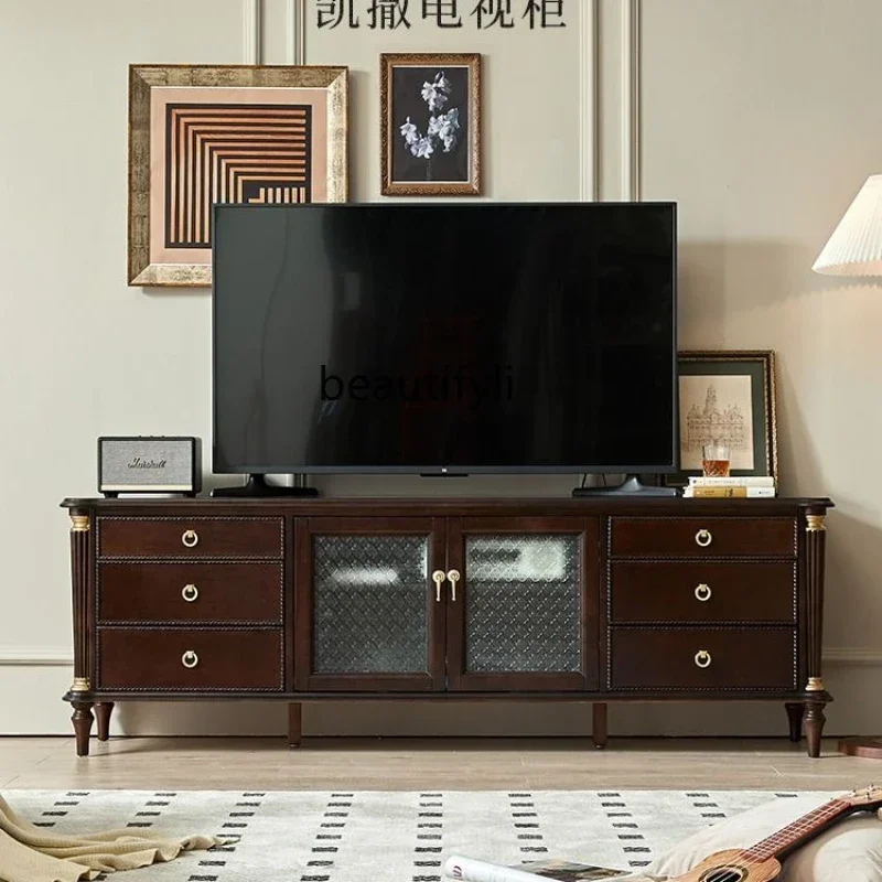 

x1American retro solid wood TV cabinet light luxury medieval living room French coffee table TV cabinet