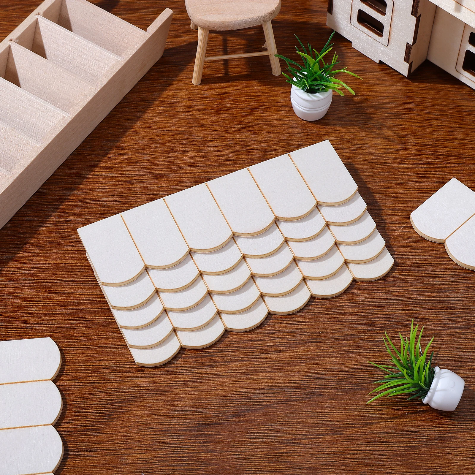 

24Pcs Mini Roof Tile Miniature Wooden Exquisite Craft Decoration Accessories for Dollhouse DIY Mini House Roof Supplies