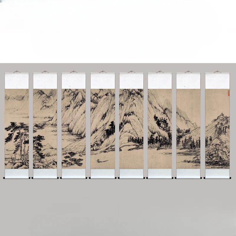 Fuchun Mountain Residence Picture Eight Screen Scroll Paintings, Zen Landscape Paintings, Living Rooms Hanging Paintings
