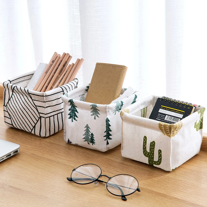 Organizer Cubes Box Mini Square Cotton Linen Fabric Desk Storage Basket For Home Waterproof Storage Bins Organizers